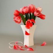 3D model Red tulips in white vase
