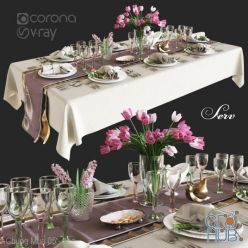 3D model Table setting with flowers (Vray, Corona)