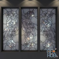 3D model Stained glass window with flowers