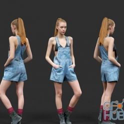 3D model Girl in Jeans Salopet Red Socks and Boots PBR