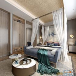 3D model Bedroom Interior of the Hotel 013