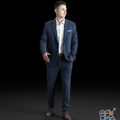 3D model Business Man in a blue suit (HQ 3D-Scan) 02
