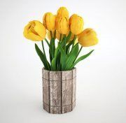 3D model Yellow tulips in rustic flowerpot