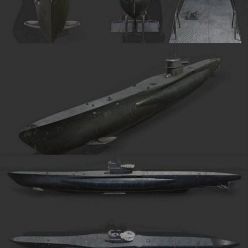 3D model WW2 Submarine U-19 PBR