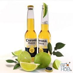 3D model Bottle with Corona Extra beer