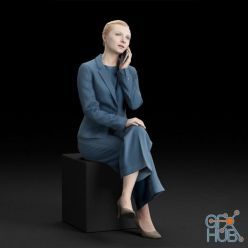 3D model Woman sitting and talking on a cell phone (3d-scan)