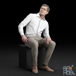 3D model Seated business man in white shirt (3d-scan)