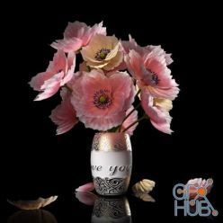 3D model Pink poppies in a vase «I love you»