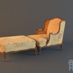 3D model Armchair and upholstered bench with floral upholstery