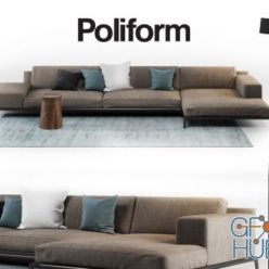 3D model Poliform Park sofa, table Dama, floor lamp Vibia Warm