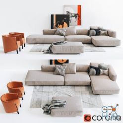 3D model Zanotta sofa and pouf Pianalto