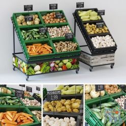 3D model Shelving with vegetables