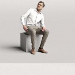 3D model Humano Elegant business man in shirt sitting and looking 0115