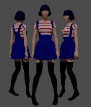 3D model Blue skirt and striped shirt