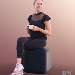 3D model Girl Elena sits drinking tea (3D Scan)