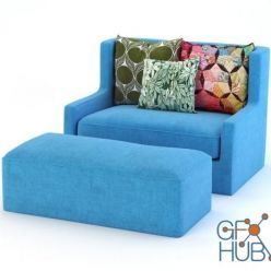 3D model Blue sofa with pillows