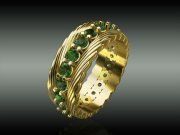 3D model Gold ring with green stones