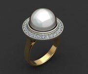 3D model Pearl woman ring with diamonds by Nudora