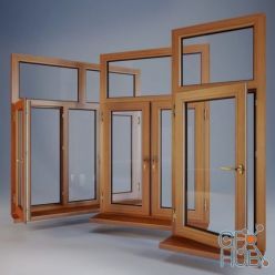 3D model Wooden windows set