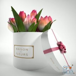 3D model Gift box with tulips on Maison Des Fleurs