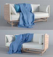 3D model Small wooden and white sofa