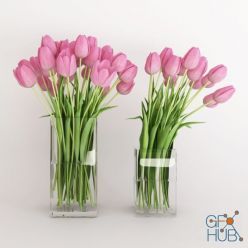 3D model Two vases with pink tulips