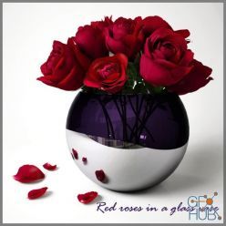 3D model Red roses in a glass vase