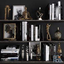 3D model Golden figures and books (decor set 18)