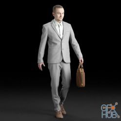 3D model Business man in a gray suit with a leather bag (3D Scan)