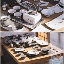 3D model A set of dishes in the Japanese style (max, fbx, obj)