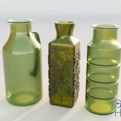 3D model Green glass bottles