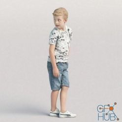 3D model Casual child boy standing and looking back