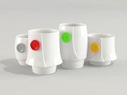 3D model White cups with colored buttons