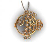 3D model Gold pendant-fish with diamonds