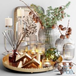 3D model Decorative set with larch branch and candles