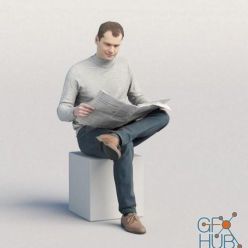 3D model Casual man sitting and reading newspaper