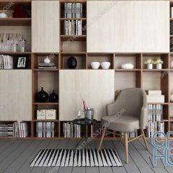 3D model Modern bookcase single chair combination