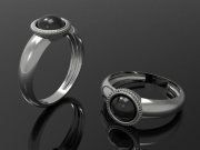 3D model Silver ring with black stone