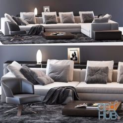 3D model Minotti furniture set with YANG sofa