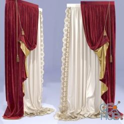 3D model Red drapes and curtains with lace