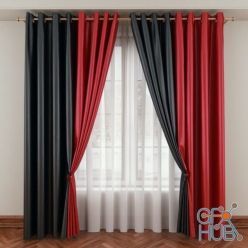 3D model Black and red curtains with a rose