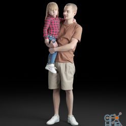3D model Young man with a girl in his arms (3d-scan)