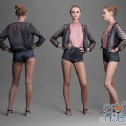 3D model Girl Wearing Leather Shorts and Pink Blouse Scanned