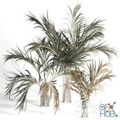 3D model Dry palm leaves in vases