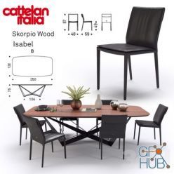 3D model Scorpio Wood table, Isabel chair by Cattelan Italia