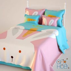 3D model Bedding with rabbit