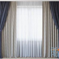 3D model 3 curtains with tulle