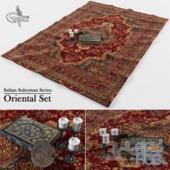 3D model Persian rug, candles and book