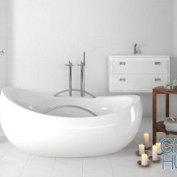 3D model Floor-mounted bath with a vase and candles