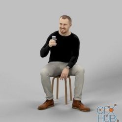 3D model Mark Casual Man Sitting And Holding His Phone